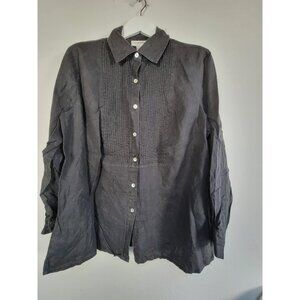 Bloomingdales Womens Black Button-Up Pintuck Linen Shirt Size 1X Long Sleeves